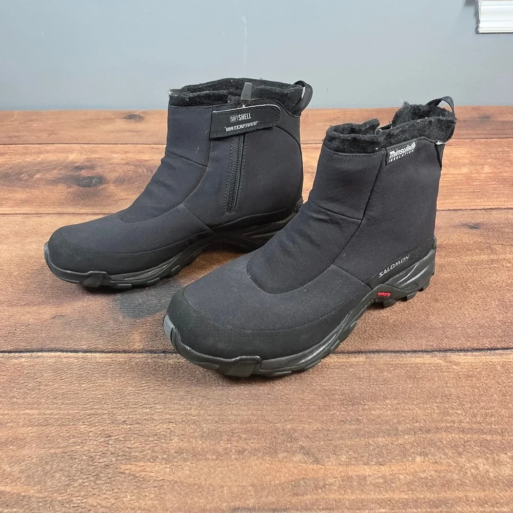 Salomon Tactile 2 TS WP Winter Boots Mens 7 Black Thinsulate Waterproof Zip